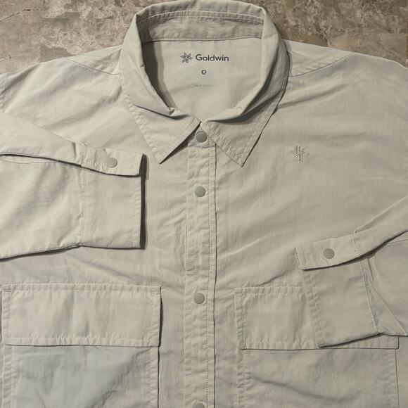 Goldwin Shirt Mens Small 2 Beige Oversized Nylon Snap Front Nylon Camp Hiking